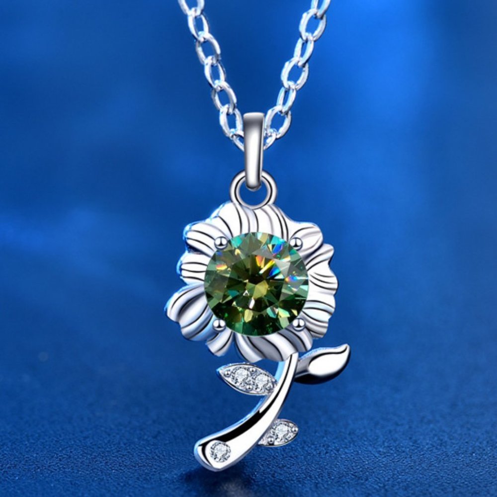 Certified 1/2ct. t.w. Green Moissanite Diamond Sunflower Necklace NEW
